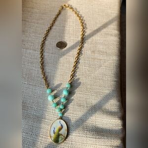 Gold and Green Necklace with Elegant Pendant